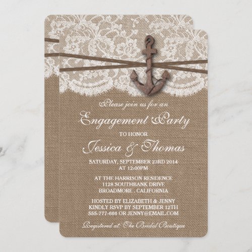 Rustic Nautical Anchor Beach Engagement Party Invitation