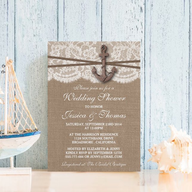 Rustic Nautical Anchor Beach Wedding Shower Invitation (Creator Uploaded)