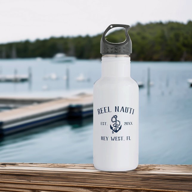 Rustic Nautical Anchor | Custom Boat Name Stainless Steel Water Bottle (Creator Uploaded)