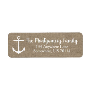 Rustic Nautical Anchor & Faux Burlap Family Name Label
