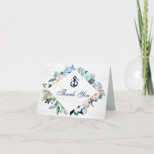 Rustic Nautical Anchor Monogram Floral Letterpress Thank You Card