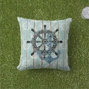 Rustic Nautical Anchor Outdoor Pillow