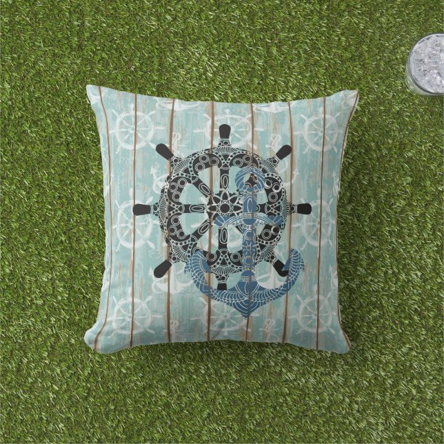 Rustic Nautical Anchor  Outdoor Pillow (Grass)