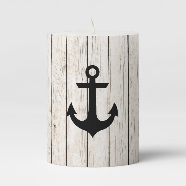 Rustic Nautical Anchor Pillar Candle (Front)