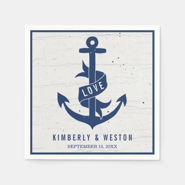 Rustic Nautical Anchor Wedding Napkins / Navy (Front)