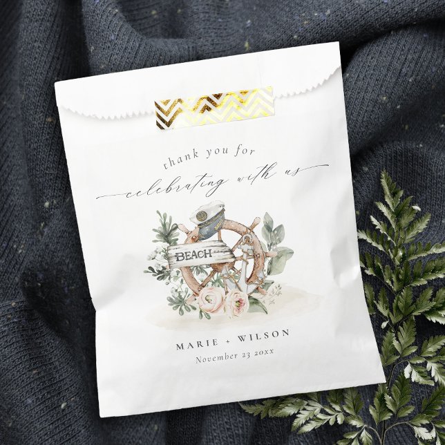 Rustic Nautical Anchor Wheel Leafy Floral Wedding Favor Bag (Creator Uploaded)