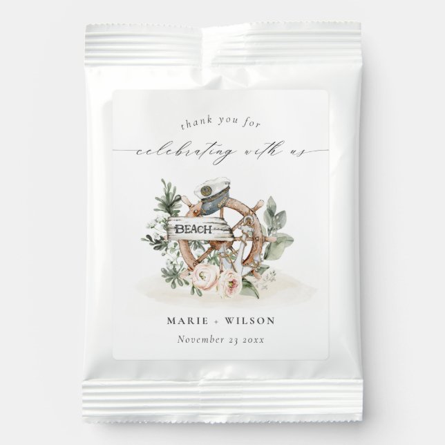 Rustic Nautical Anchor Wheel Leafy Floral Wedding Margarita Drink Mix (Front)