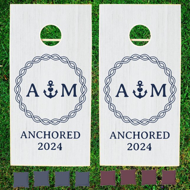 Rustic Nautical Anchored Monogram Wedding Cornhole Set (Creator Uploaded)