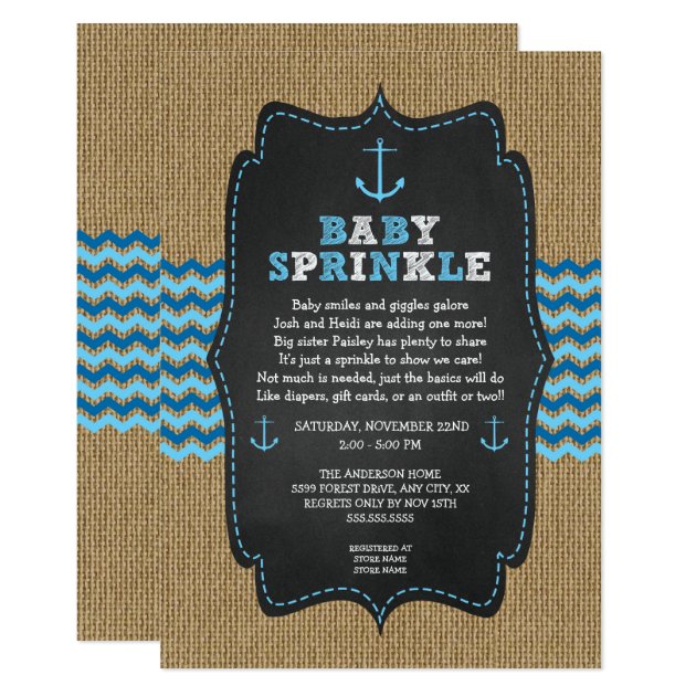 Rustic Nautical Baby Sprinkle For Boy Baby Shower Invitation