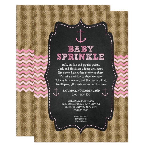 Rustic Nautical Baby Sprinkle For Girl Baby Shower Invitation