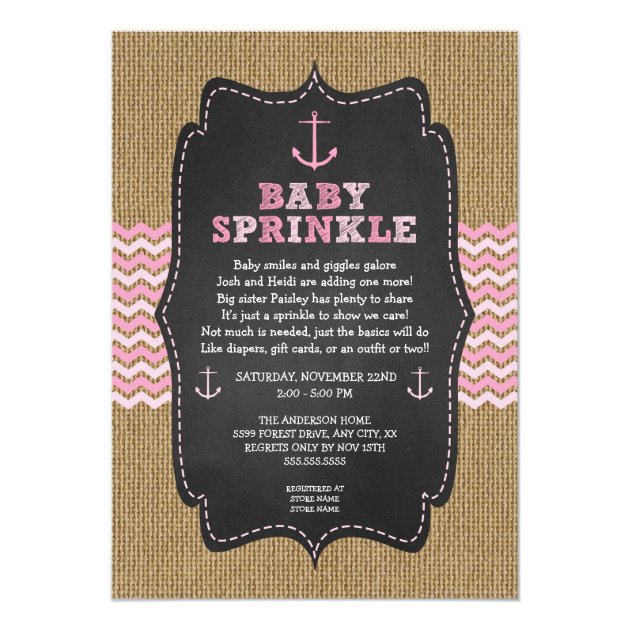 Rustic Nautical Baby Sprinkle For Girl Baby Shower Invitation