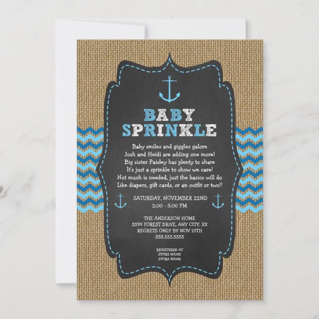 Rustic Nautical baby sprinkle invitations (Front)
