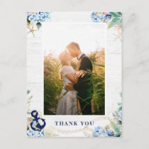 Rustic Nautical Beach Wedding Photo Thank You Postcard