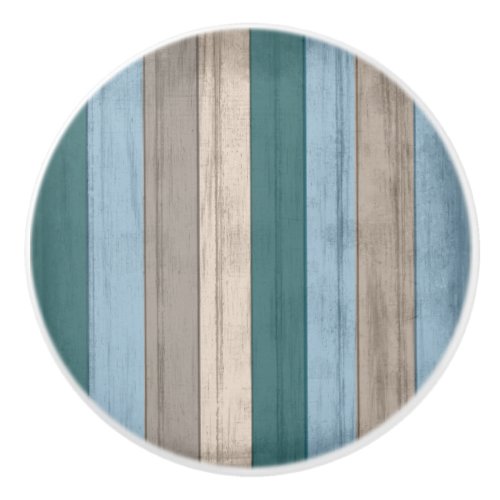 Rustic Nautical Beach Wood Stripes Ceramic Knob