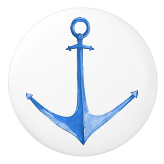 Rustic Nautical Blue Boat Anchor Ceramic Knob