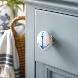 Rustic Nautical Blue Boat Anchor  Ceramic Knob