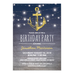 rustic nautical blue gold mens birthday party card