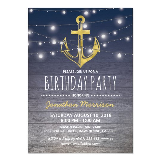 rustic nautical blue gold mens birthday party invitation zazzle com