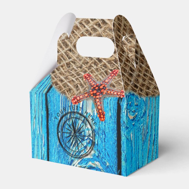 Rustic Nautical Blue Wood Burlap Starfish  Favor Boxes (Front Side)