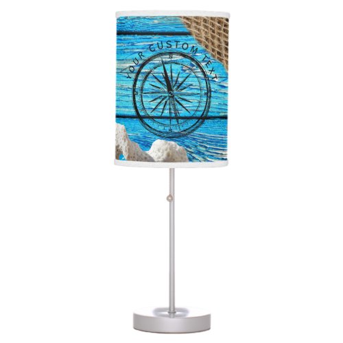 Rustic Nautical Blue Wood Burlap Starfish Table Lamp
