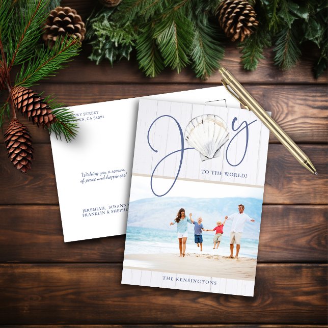 Rustic Nautical Christmas Joy Holiday Photo (Rustic Nautical Christmas Joy Holiday Photo Postcard)