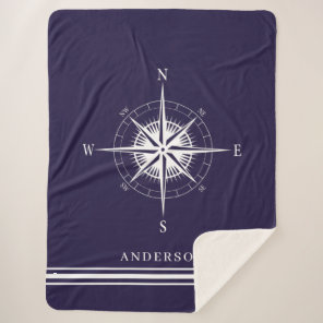 Rustic Nautical Compass Personalized Family Sherpa Blanket