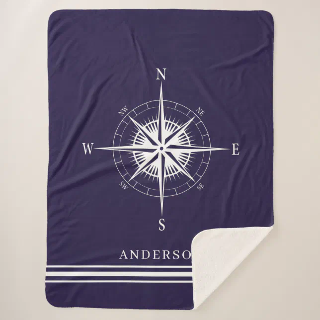 Rustic Nautical Compass Personalized Family Sherpa Blanket 