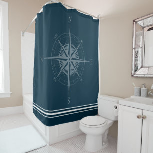 Rustic Nautical Compass Shower Curtain