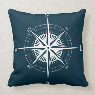 Rustic Nautical Compass Throw Pillow