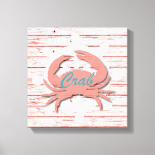 Rustic Nautical Crab On Distressed Wood Canvas Print