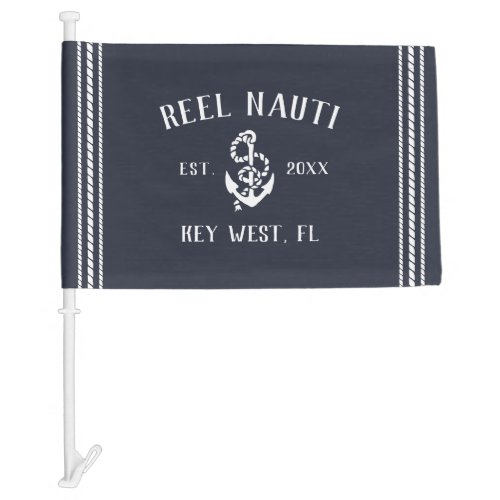 Rustic Nautical Dark Navy Anchor Boat Name Car Flag