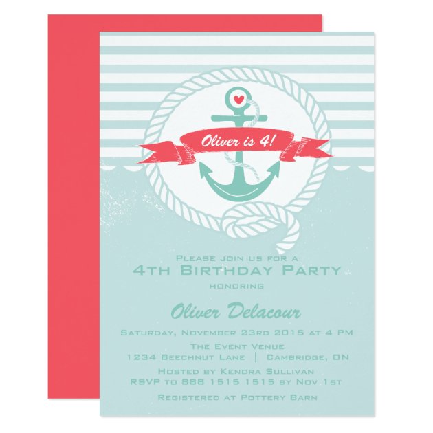 Rustic Nautical Kids Birthday Party Invitation