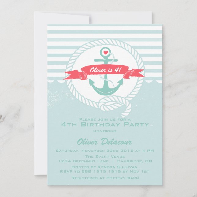 Rustic Nautical Kids Birthday Party Invitation (Front)