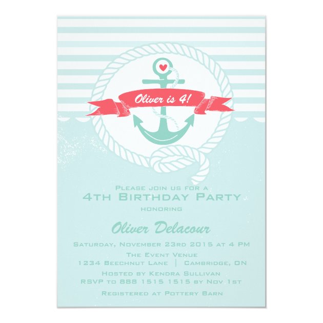 Rustic Nautical Kids Birthday Party Invitation