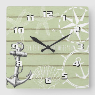 Rustic Nautical Life is Better on The Beach Square Wall Clock