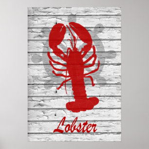 Rustic Nautical Lobster On Weathered Wood Print