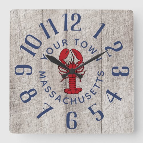 Rustic Nautical Lobster Personalized Square Wall Clock