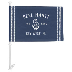 Rustic Nautical Navy Anchor Boat Name Car Flag