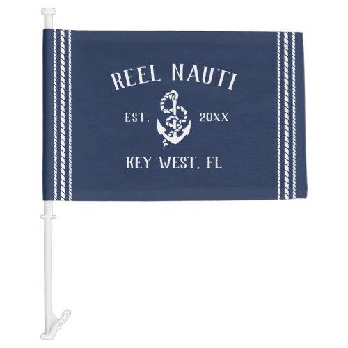Rustic Nautical Navy Anchor Boat Name Car Flag