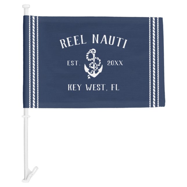 Rustic Nautical Navy Anchor Boat Name Car Flag (Front)