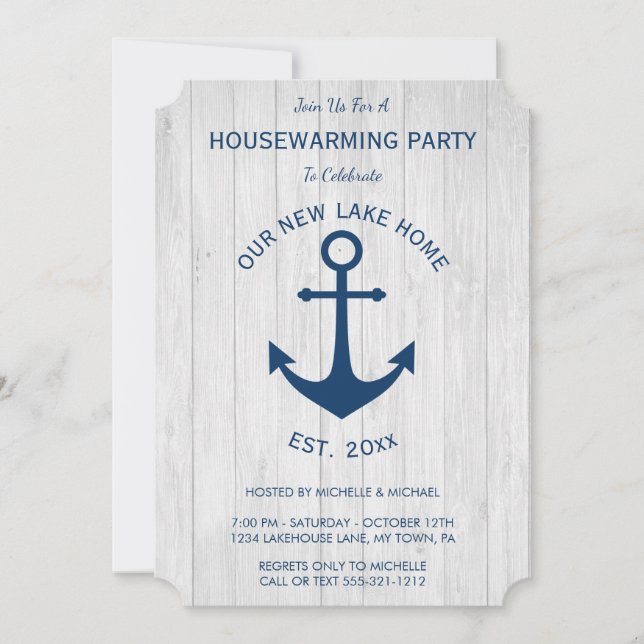 Rustic Nautical Navy Anchor Housewarming Invitation (Front)