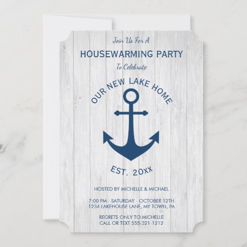 Rustic Nautical Navy Anchor Housewarming Invitation