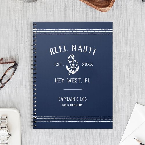 Rustic Nautical Navy Boat Name Captains Log Notebook