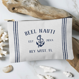 Rustic Nautical Navy & White Anchor Boat Name Accessory Pouch