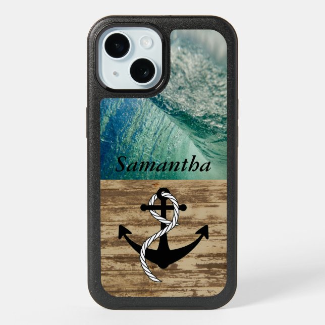 Rustic Nautical Ocean Wave iPhone 15 Case (Back)