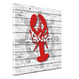 Rustic Nautical Red Lobster On Distressed Wood Canvas Print