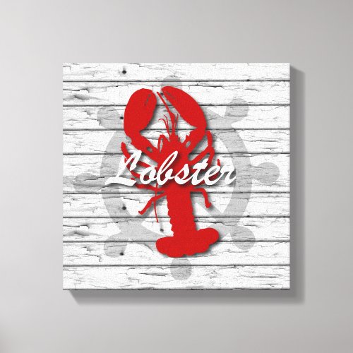 Rustic Nautical Red Lobster On Distressed Wood Canvas Print