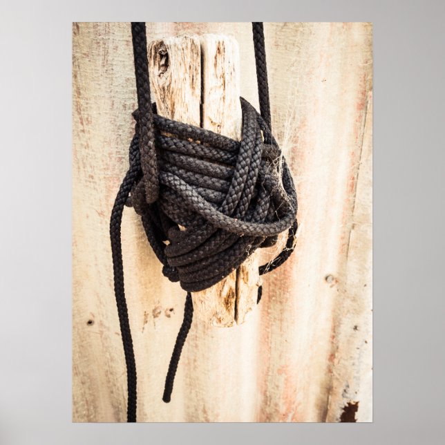 Rustic Nautical Rope Knot on Weathered Wood Poster (Front)