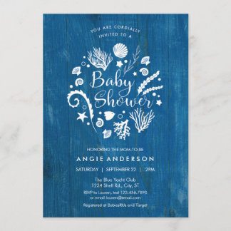 Rustic Nautical Sea Life Baby Shower Invitation