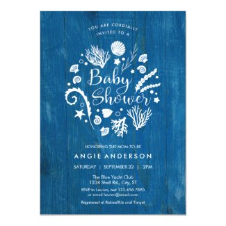 Rustic Nautical Sea Life Baby Shower Invitation